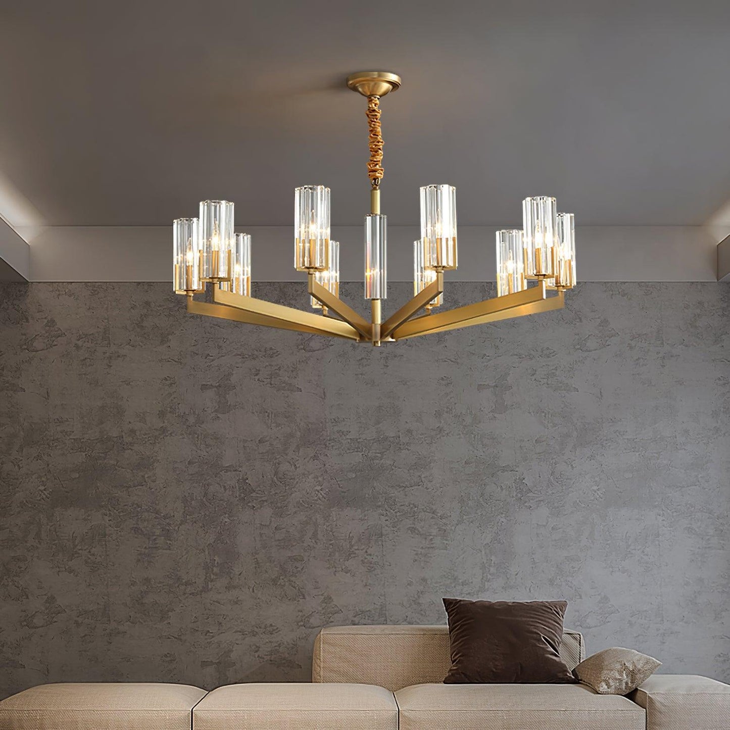 Kayla Brass Chandelier - Elegant Design with Adjustable Height & Dimma
