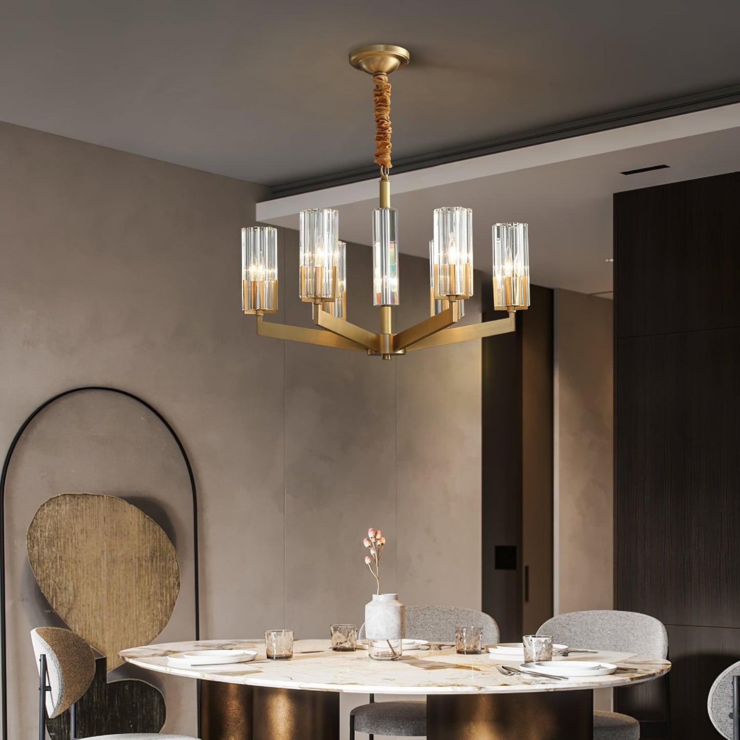 Kayla Brass Chandelier - Elegant Design with Adjustable Height & Dimma