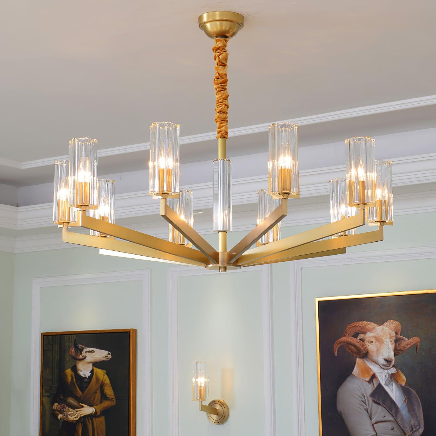 Kayla Brass Chandelier - Elegant Design with Adjustable Height & Dimma