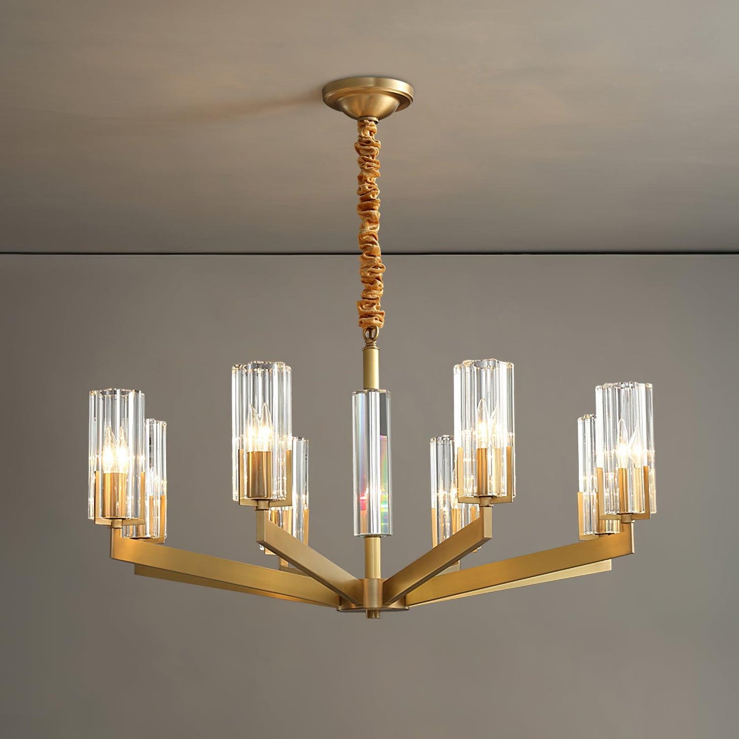 Kayla Brass Chandelier - Elegant Design with Adjustable Height & Dimma