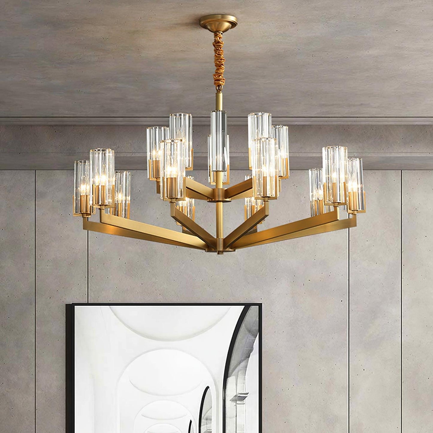 Kayla Brass Chandelier - Elegant Design with Adjustable Height & Dimma