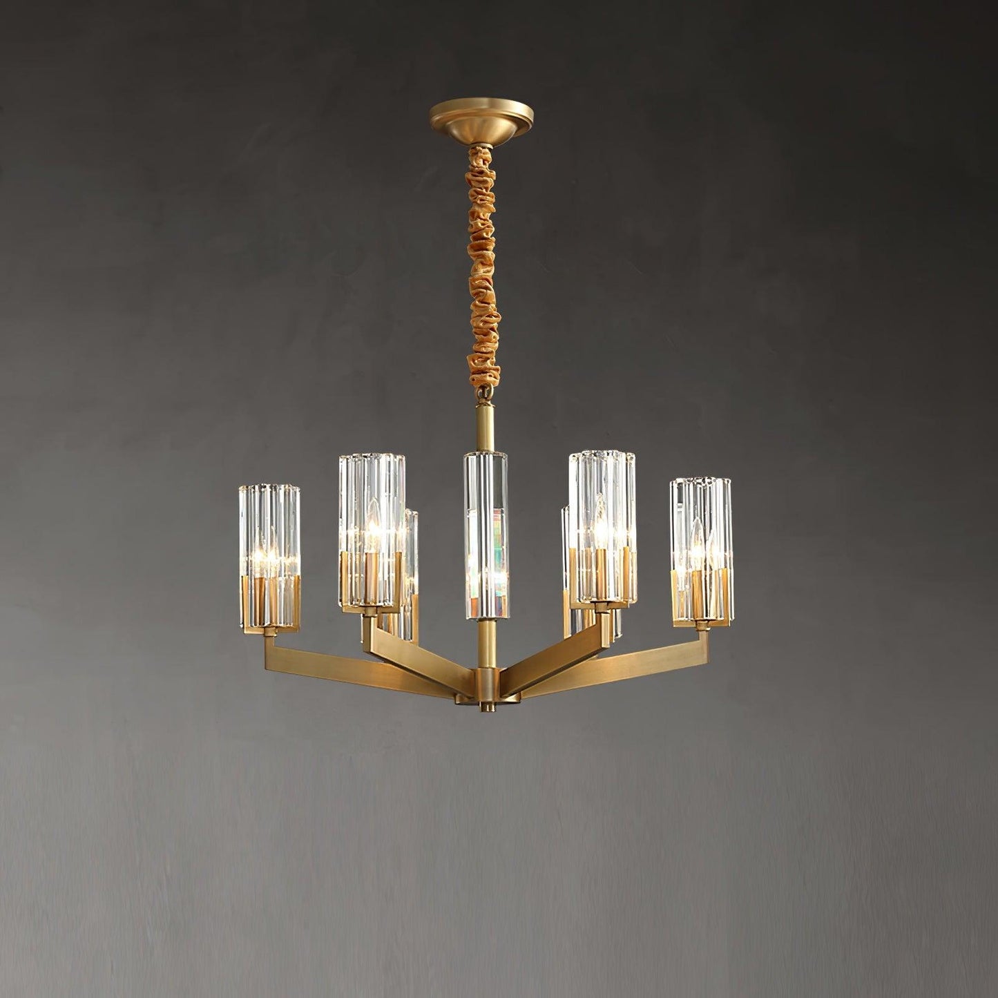Kayla Brass Chandelier - Elegant Design with Adjustable Height & Dimma