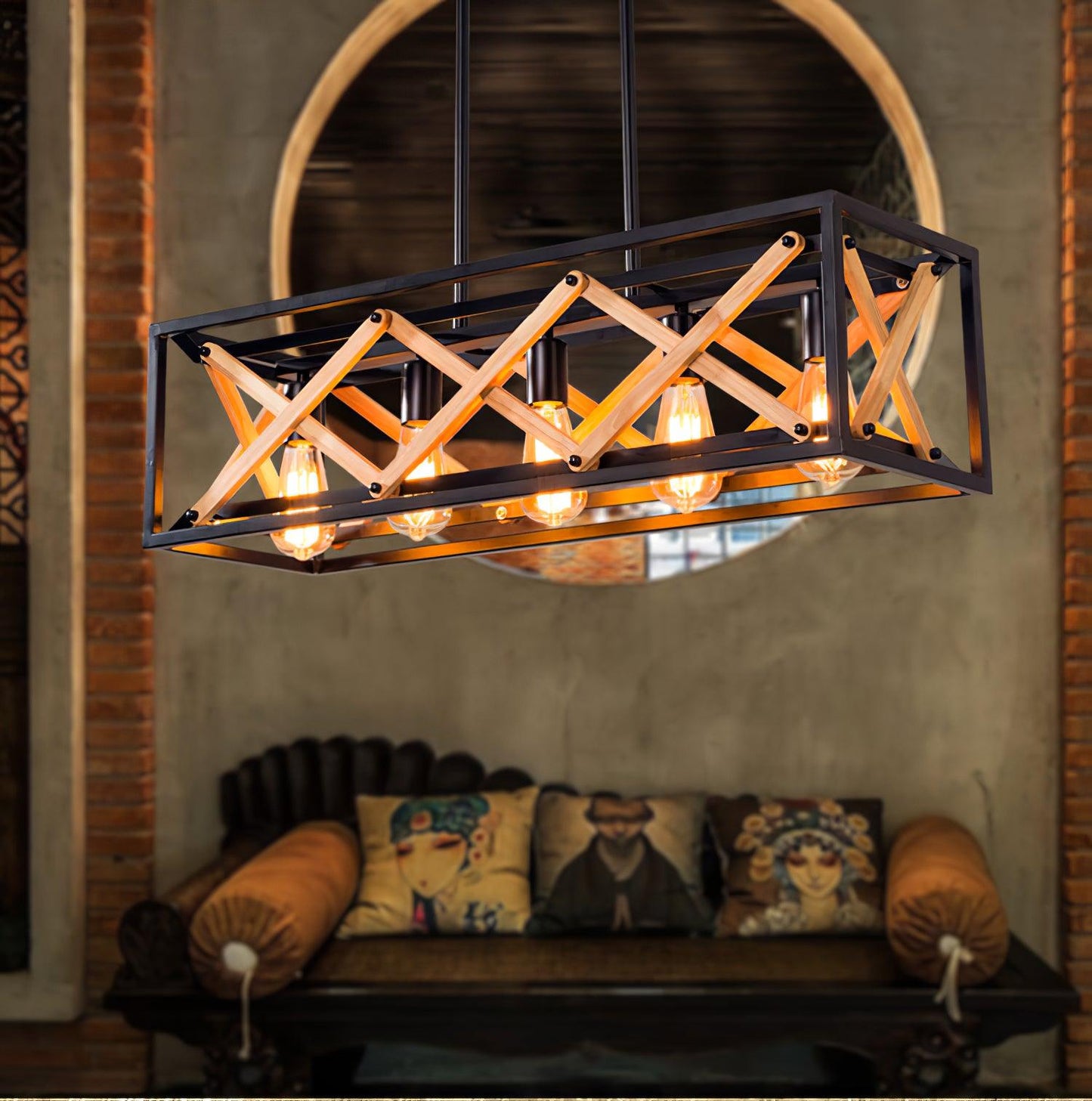 Rectangle Kitchen Island Chandelier with Adjustable Height & LED Light