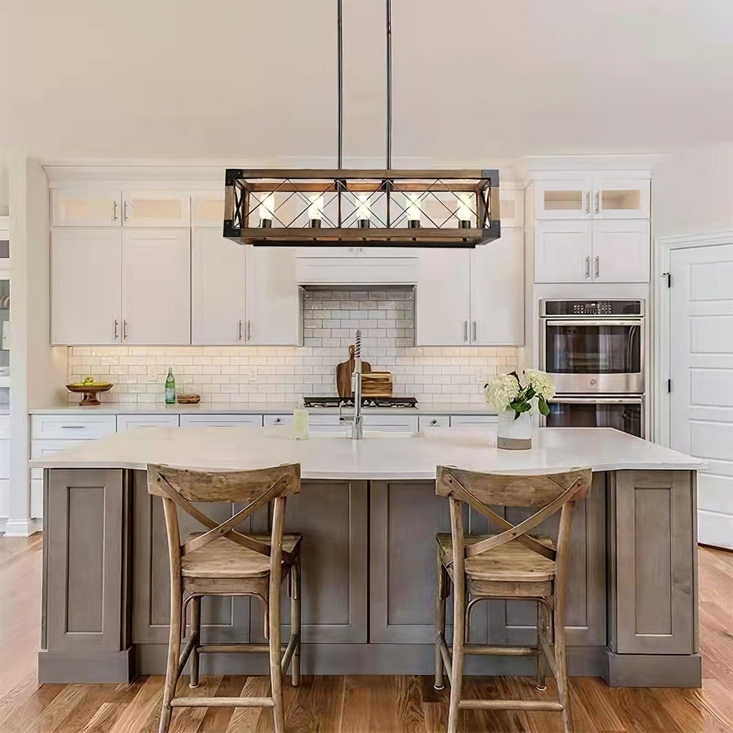 Rectangle Kitchen Island Chandelier with Adjustable Height & LED Light