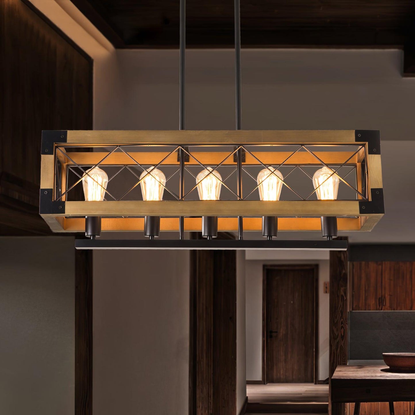 Rectangle Kitchen Island Chandelier with Adjustable Height & LED Light