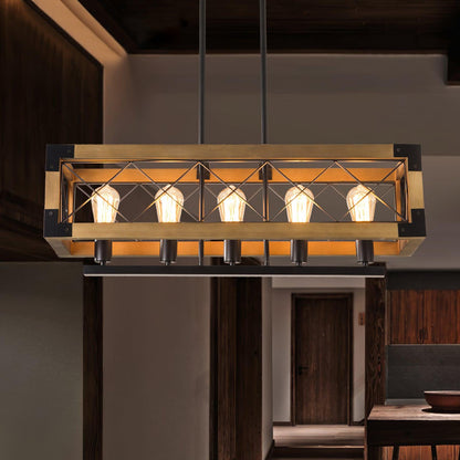 Rectangle Kitchen Island Chandelier with Adjustable Height & LED Light