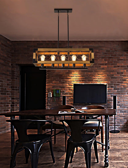 Rectangle Kitchen Island Chandelier with Adjustable Height & LED Light