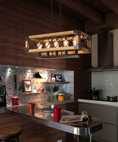 Rectangle Kitchen Island Chandelier with Adjustable Height & LED Light