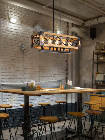 Rectangle Kitchen Island Chandelier with Adjustable Height & LED Light