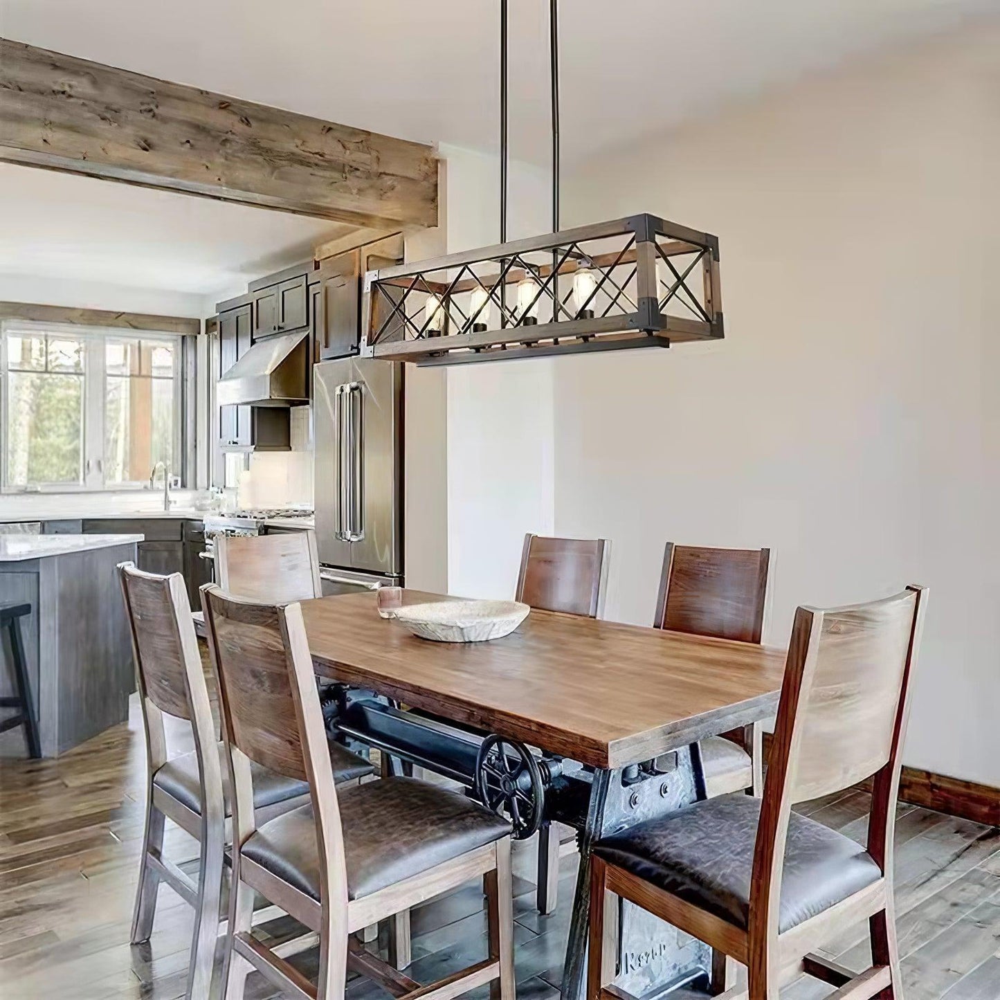 Rectangle Kitchen Island Chandelier with Adjustable Height & LED Light