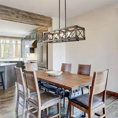 Rectangle Kitchen Island Chandelier with Adjustable Height & LED Light