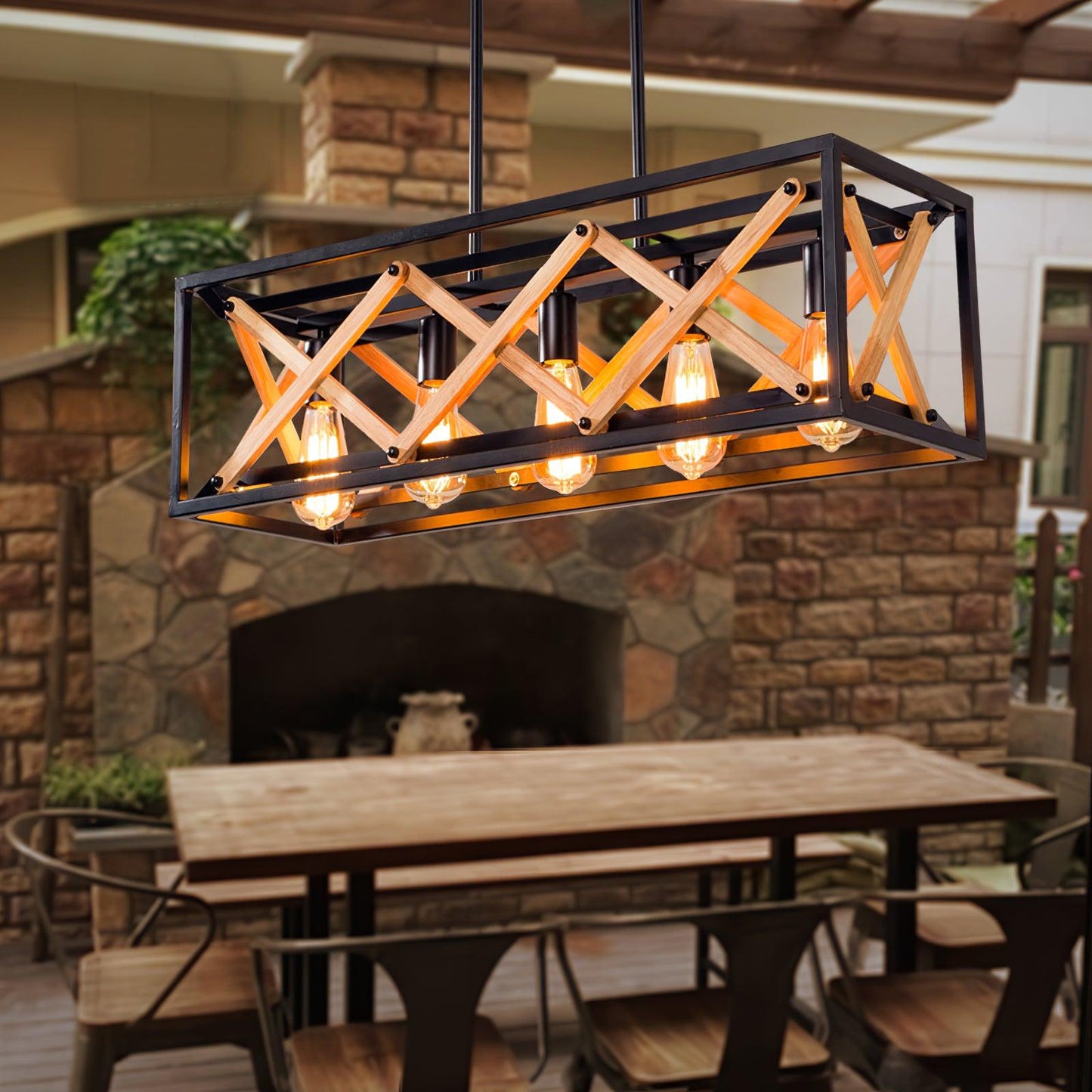 Rectangle Kitchen Island Chandelier with Adjustable Height & LED Light