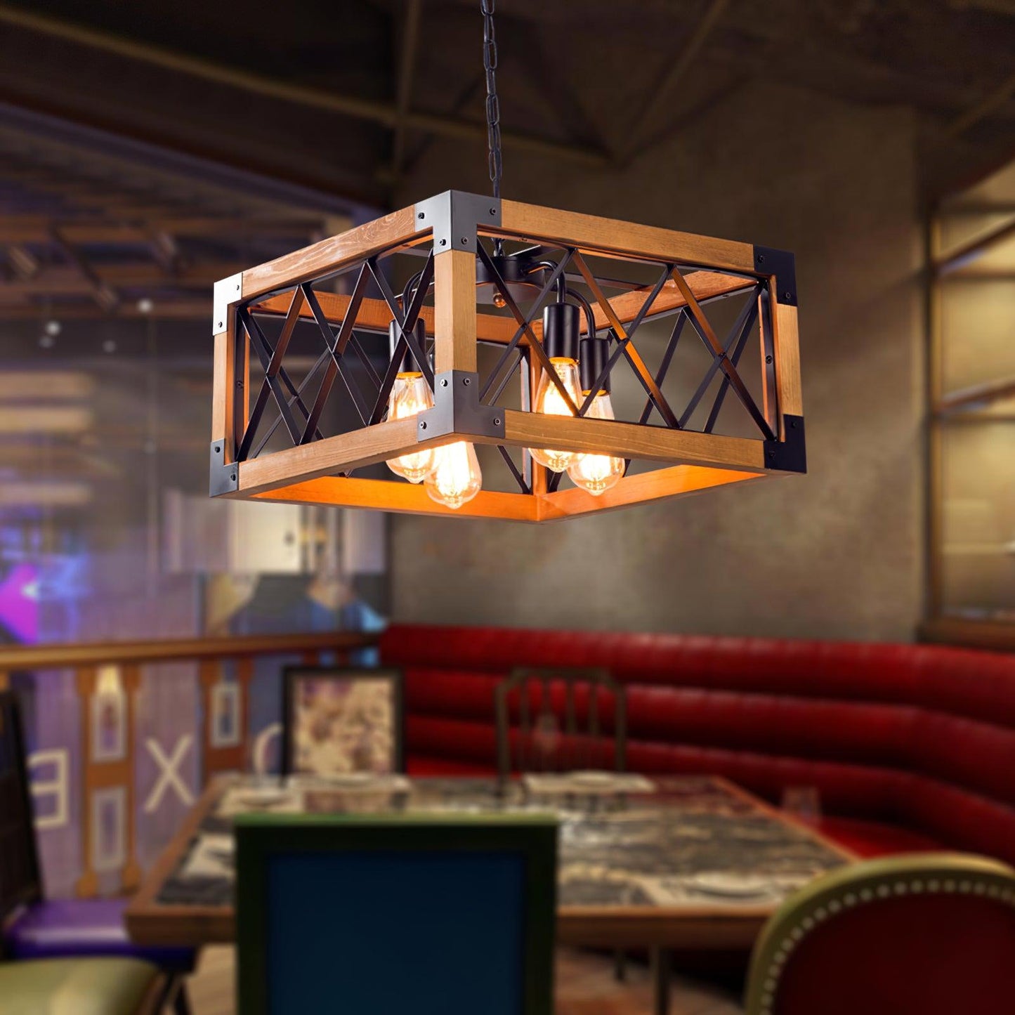 Rectangle Kitchen Island Chandelier with Adjustable Height & LED Light