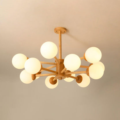 Kozan Wooden Chandelier - Elegant Design with Adjustable Height & LED