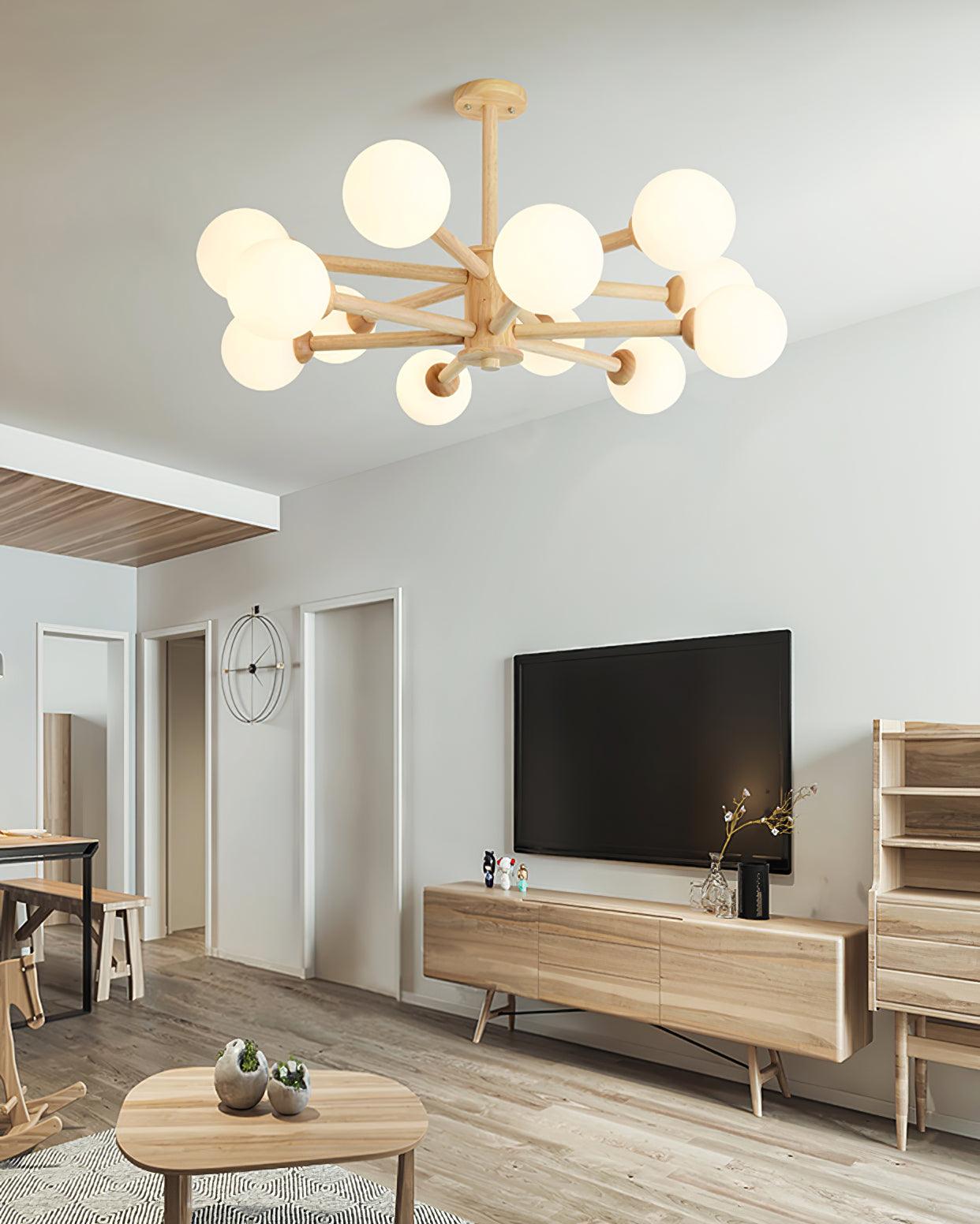 Kozan Wooden Chandelier - Elegant Design with Adjustable Height & LED