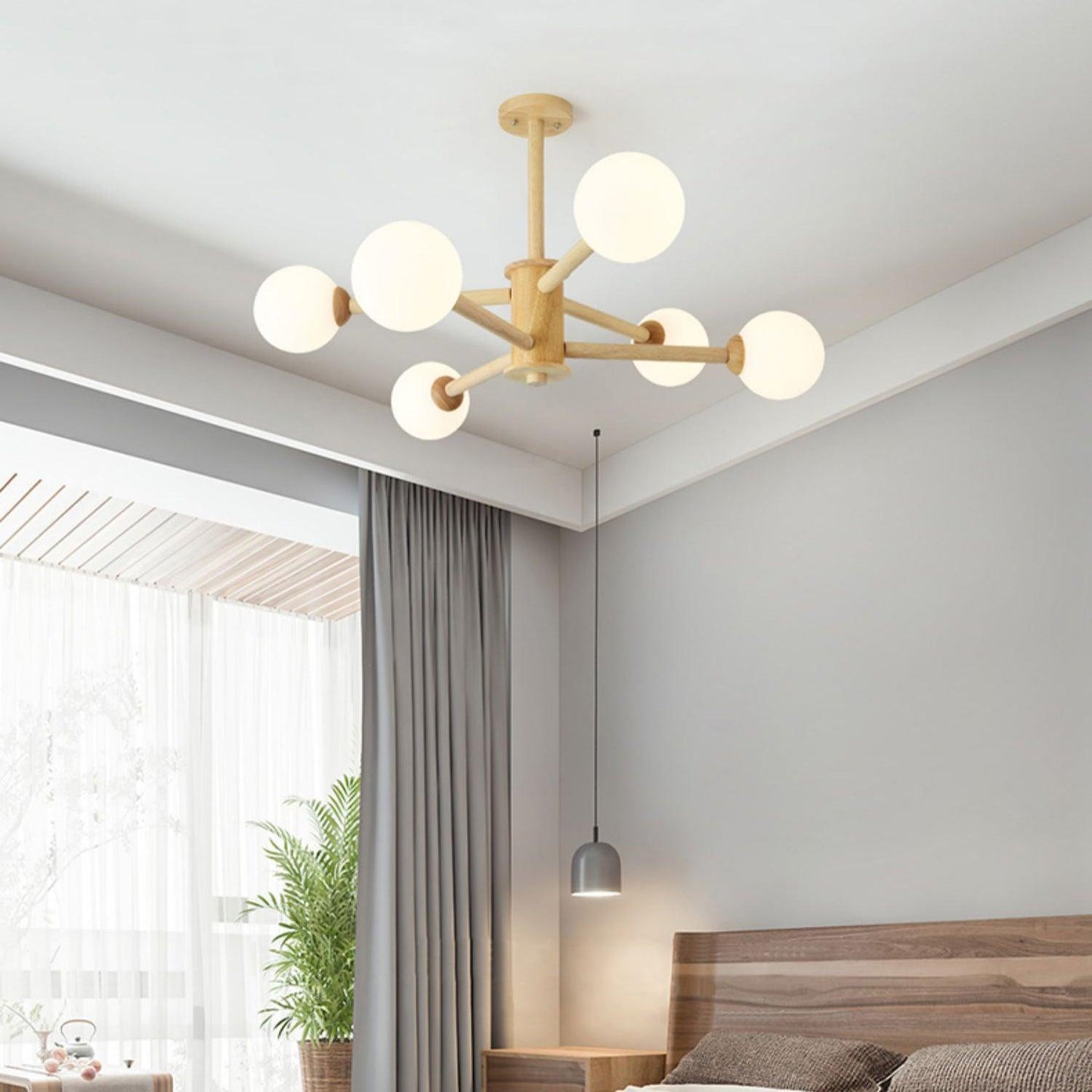 Kozan Wooden Chandelier - Elegant Design with Adjustable Height & LED