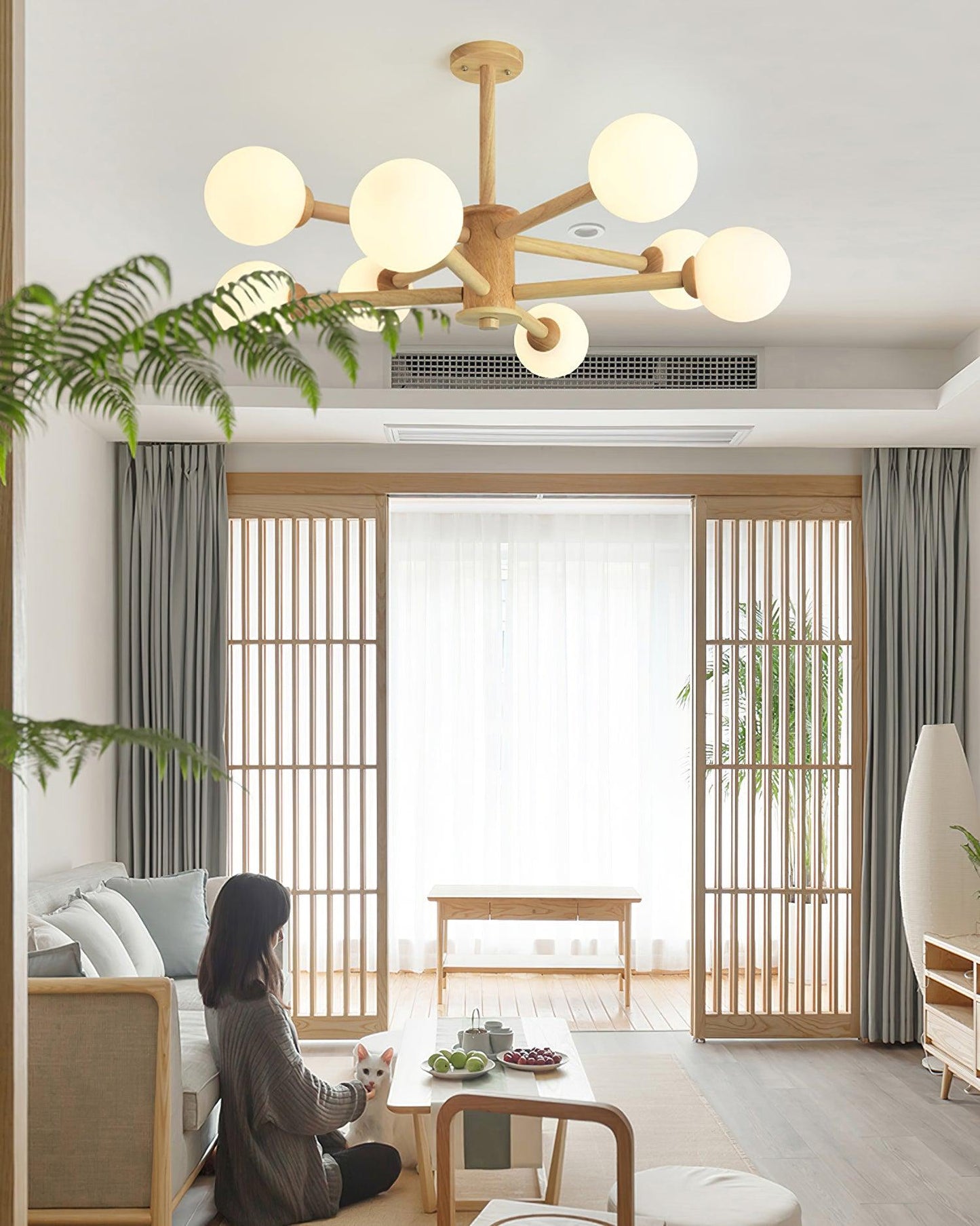Kozan Wooden Chandelier - Elegant Design with Adjustable Height & LED