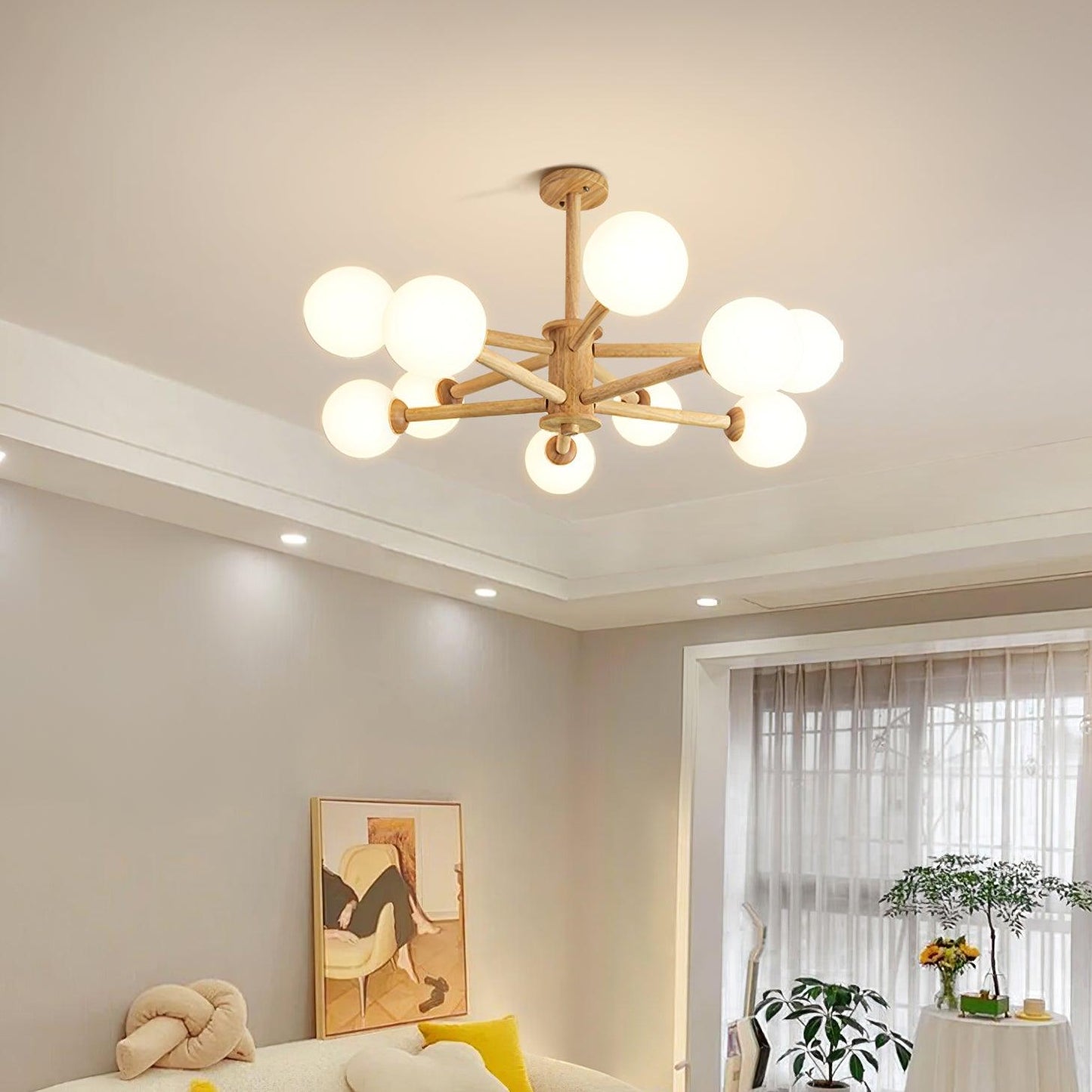 Kozan Wooden Chandelier - Elegant Design with Adjustable Height & LED