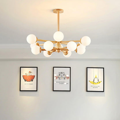 Kozan Wooden Chandelier - Elegant Design with Adjustable Height & LED