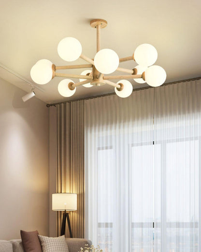 Kozan Wooden Chandelier - Elegant Design with Adjustable Height & LED