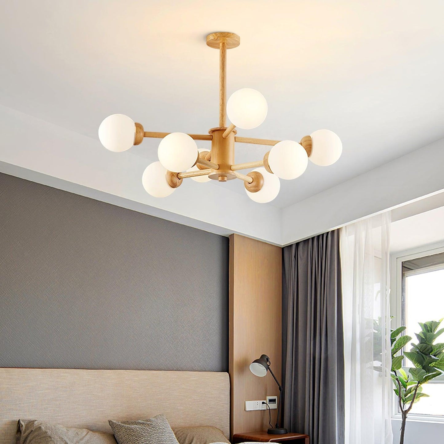 Kozan Wooden Chandelier - Elegant Design with Adjustable Height & LED