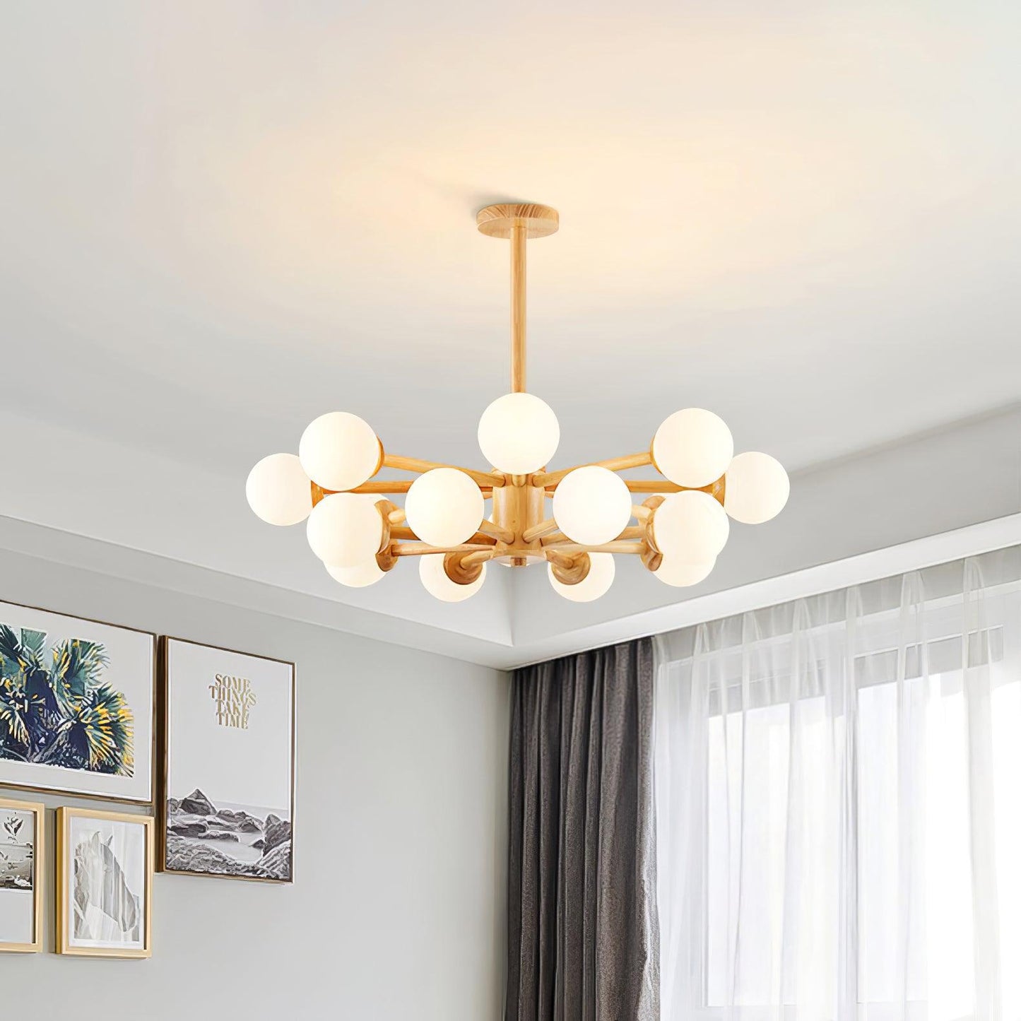 Kozan Wooden Chandelier - Elegant Design with Adjustable Height & LED