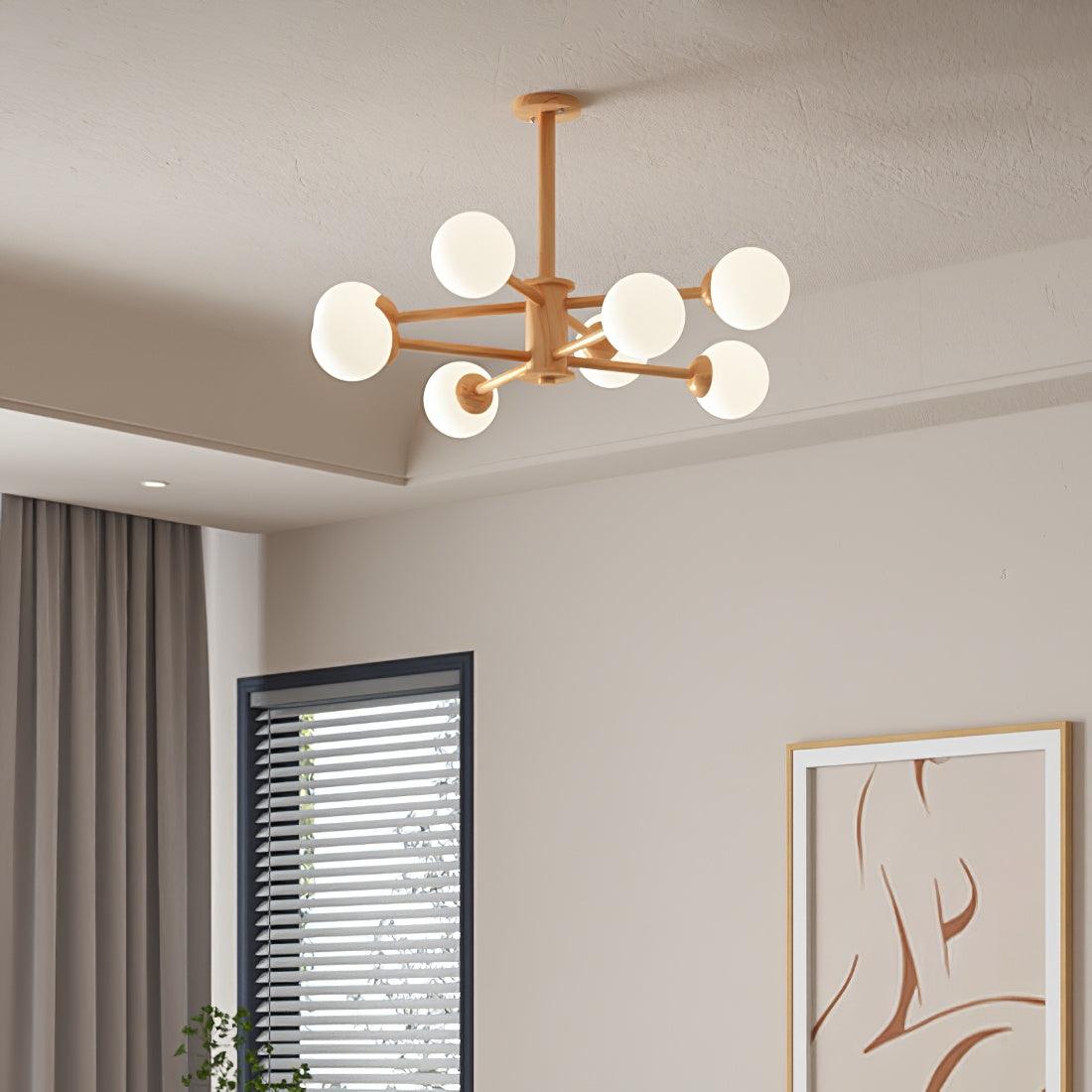 Kozan Wooden Chandelier - Elegant Design with Adjustable Height & LED