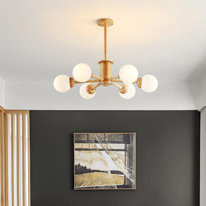 Kozan Wooden Chandelier - Elegant Design with Adjustable Height & LED