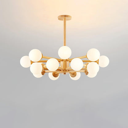 Kozan Wooden Chandelier - Elegant Design with Adjustable Height & LED
