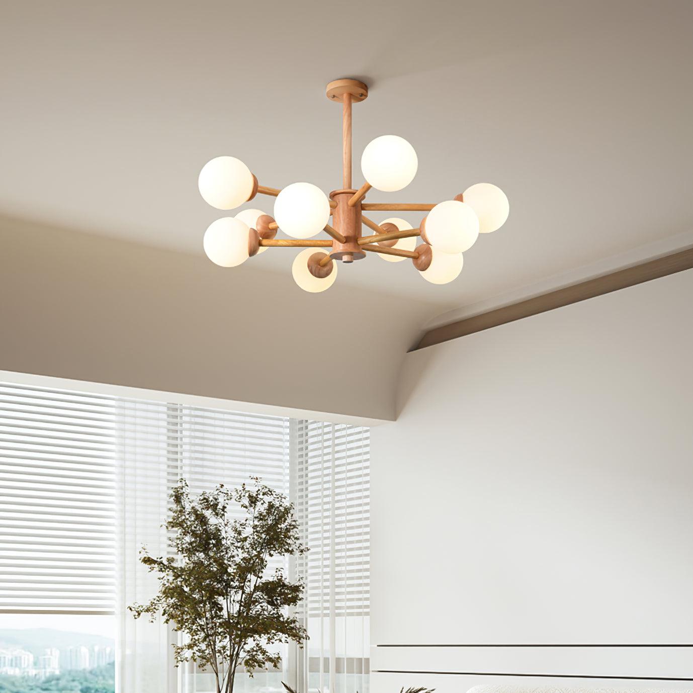 Kozan Wooden Chandelier - Elegant Design with Adjustable Height & LED
