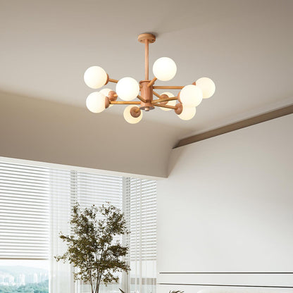 Kozan Wooden Chandelier - Elegant Design with Adjustable Height & LED