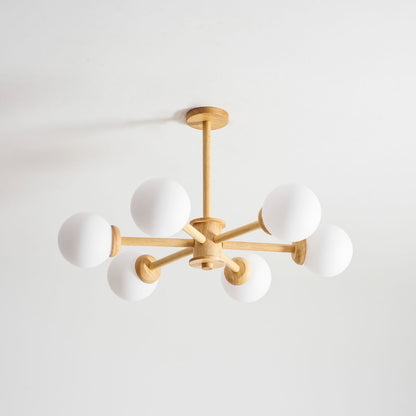 Kozan Wooden Chandelier - Elegant Design with Adjustable Height & LED