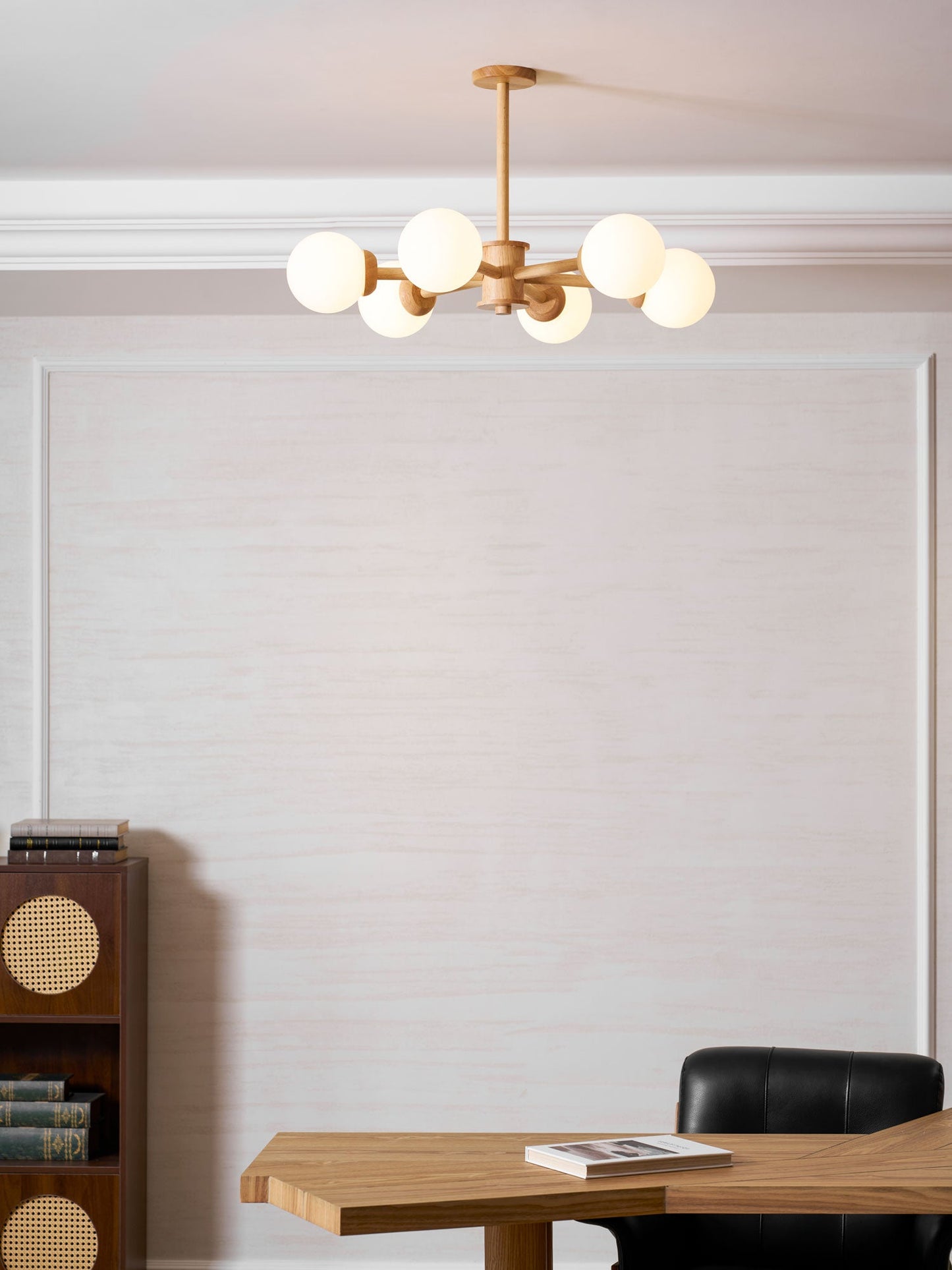 Kozan Wooden Chandelier - Elegant Design with Adjustable Height & LED