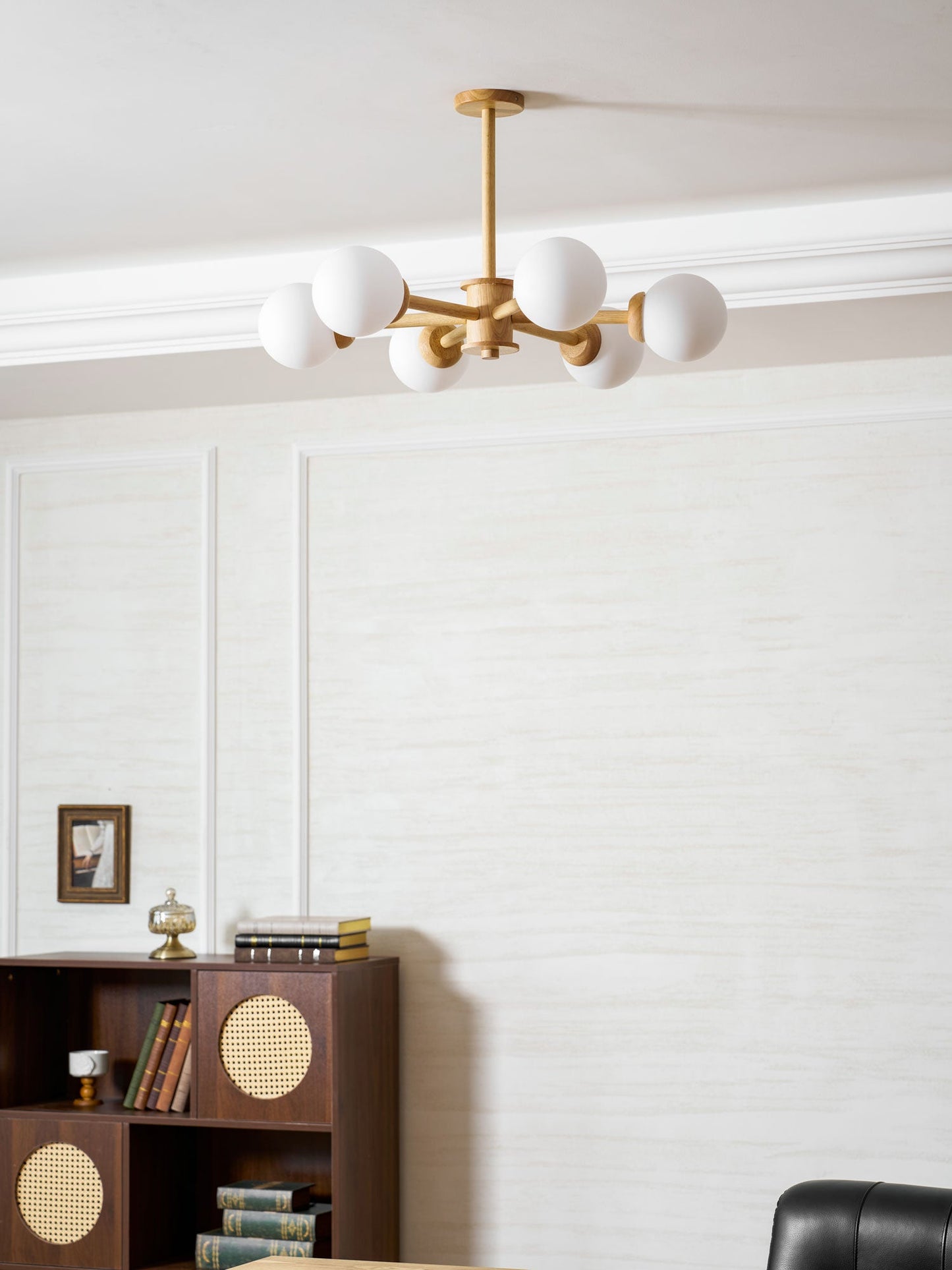 Kozan Wooden Chandelier - Elegant Design with Adjustable Height & LED