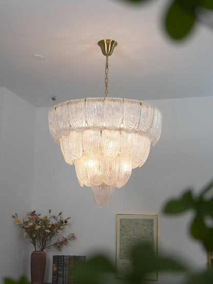 Elegant Layered Glass Petal Chandelier with Adjustable Height & LED Co