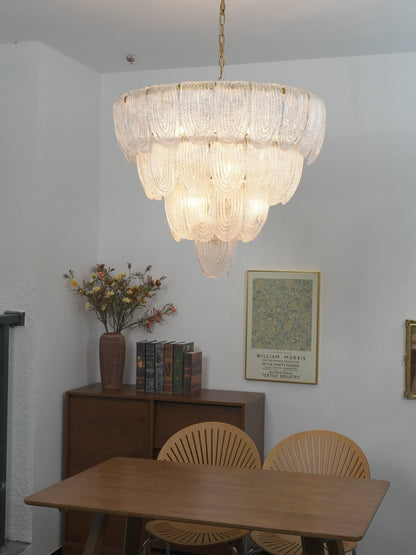 Elegant Layered Glass Petal Chandelier with Adjustable Height & LED Co