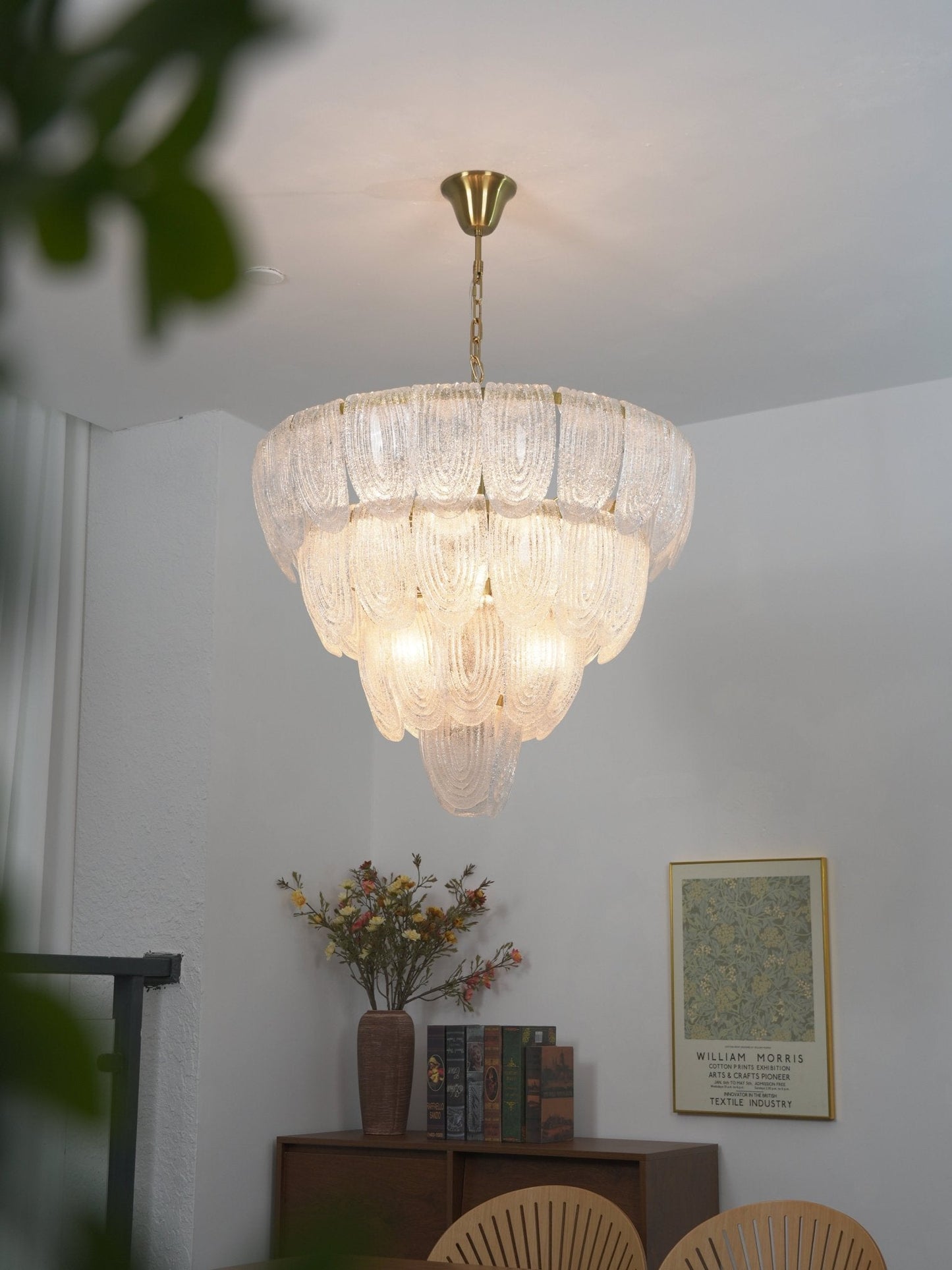 Elegant Layered Glass Petal Chandelier with Adjustable Height & LED Co