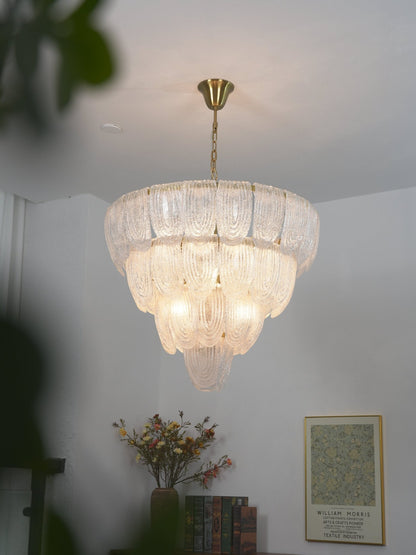 Elegant Layered Glass Petal Chandelier with Adjustable Height & LED Co