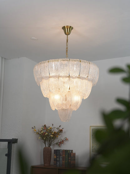 Elegant Layered Glass Petal Chandelier with Adjustable Height & LED Co