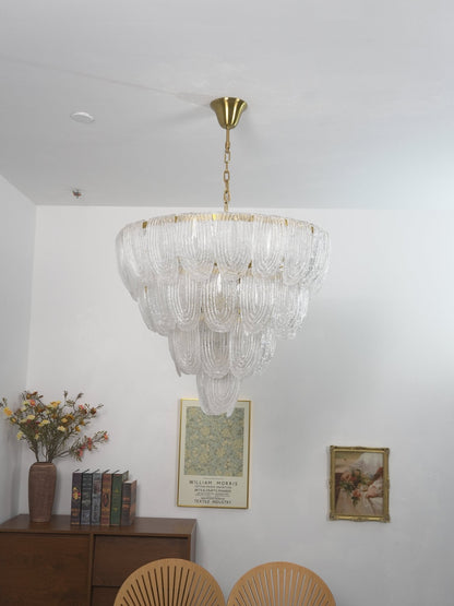 Elegant Layered Glass Petal Chandelier with Adjustable Height & LED Co