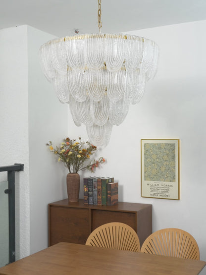 Elegant Layered Glass Petal Chandelier with Adjustable Height & LED Co