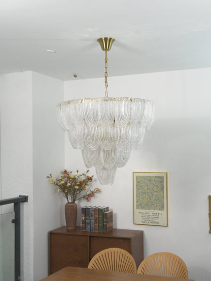 Elegant Layered Glass Petal Chandelier with Adjustable Height & LED Co