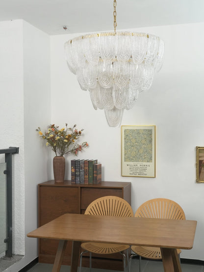 Elegant Layered Glass Petal Chandelier with Adjustable Height & LED Co