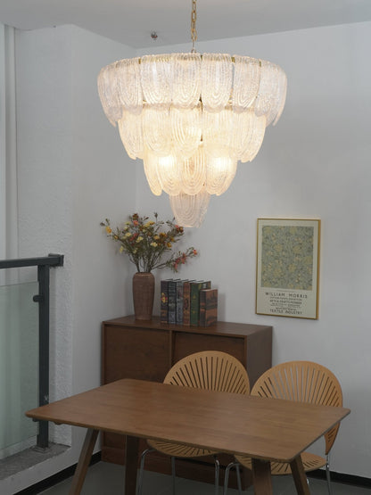 Elegant Layered Glass Petal Chandelier with Adjustable Height & LED Co