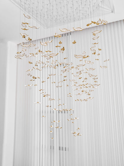 Customizable Leaf Twisted Sculptural Chandelier with Adjustable Height