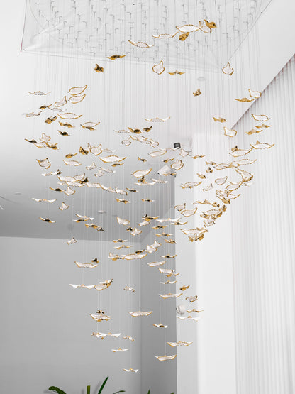 Customizable Leaf Twisted Sculptural Chandelier with Adjustable Height