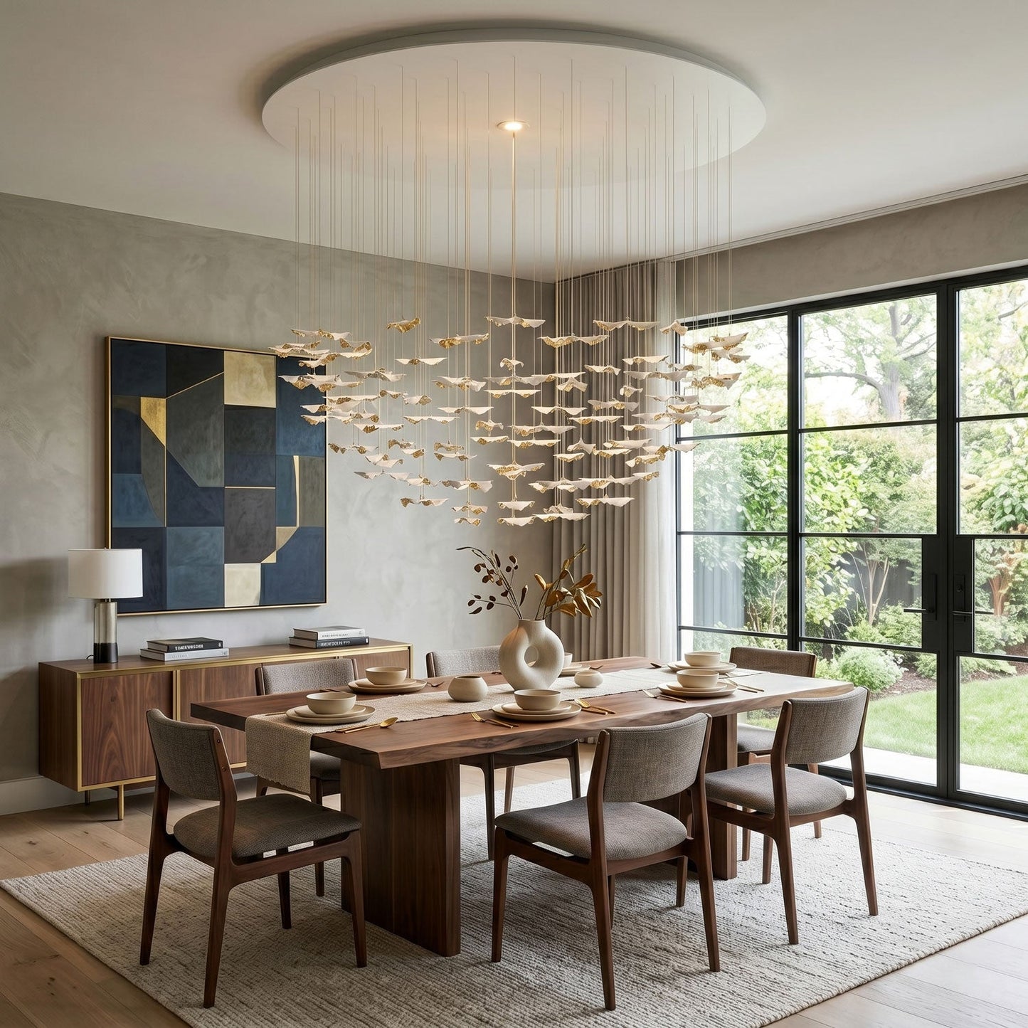 Customizable Leaf Twisted Sculptural Chandelier with Adjustable Height