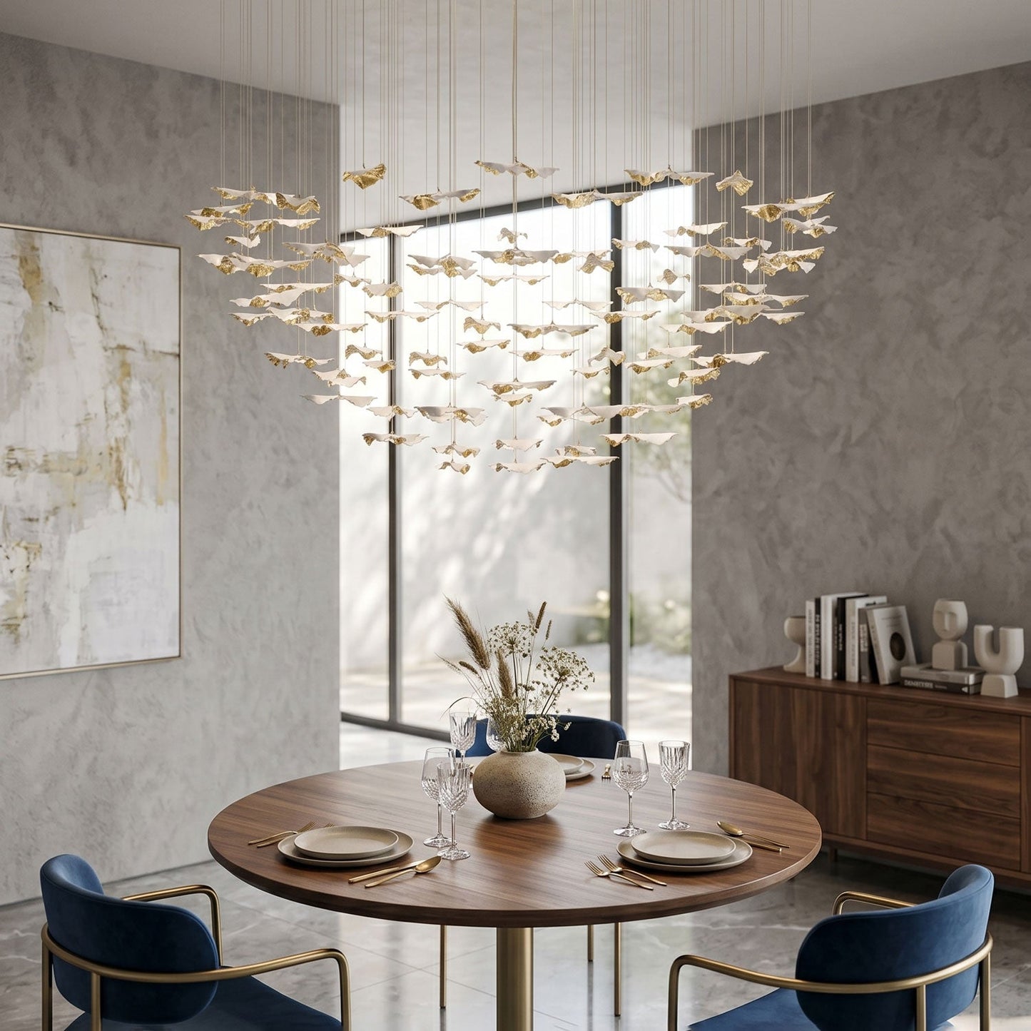 Customizable Leaf Twisted Sculptural Chandelier with Adjustable Height
