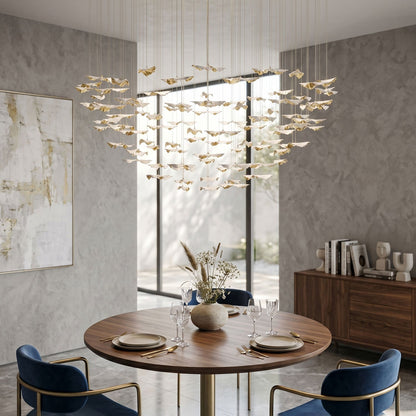 Customizable Leaf Twisted Sculptural Chandelier with Adjustable Height