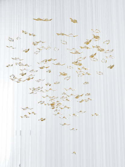 Customizable Leaf Twisted Sculptural Chandelier with Adjustable Height